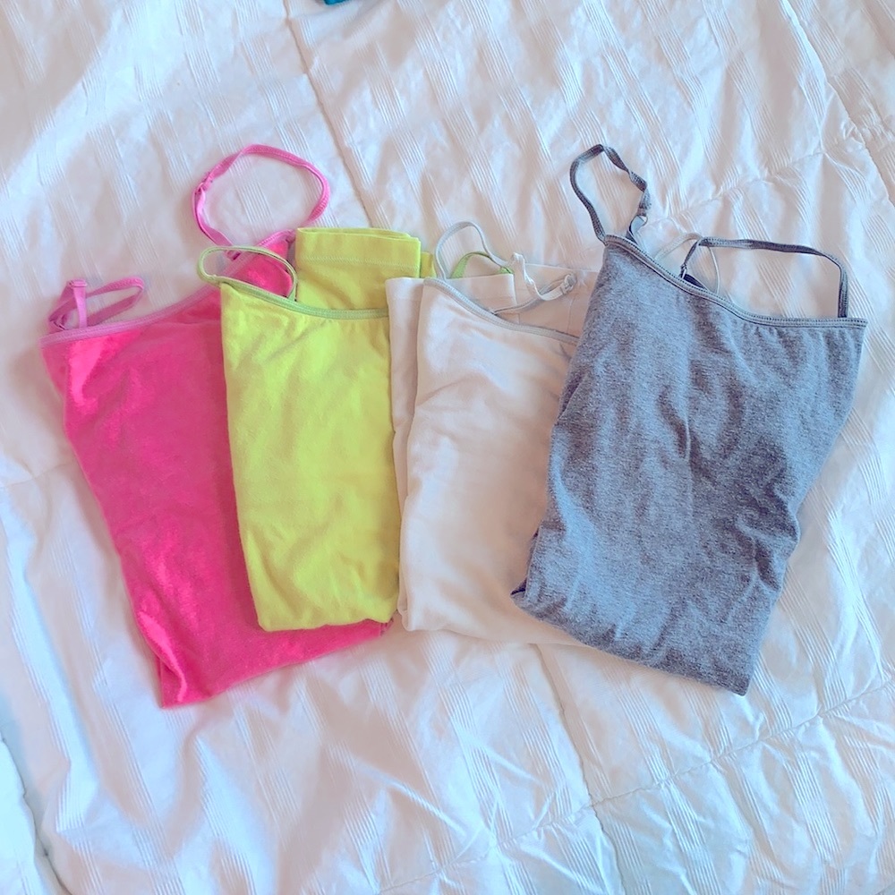 4 camis - pink, green, white, and grey